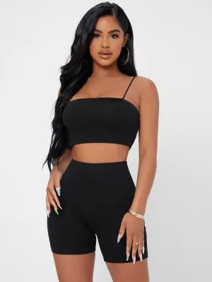 Casual Plain Backless Sleeveless Spaghetti Strap Women Two-Piece Outfits