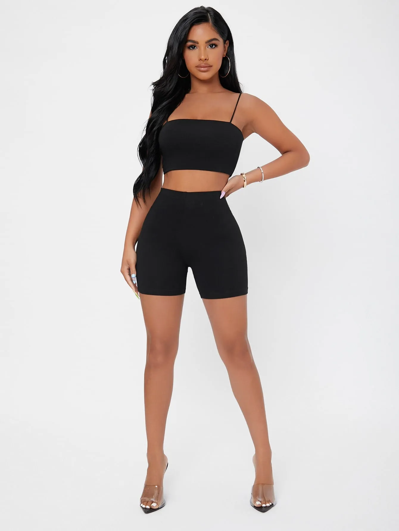 Casual Plain Backless Sleeveless Spaghetti Strap Women Two-Piece Outfits