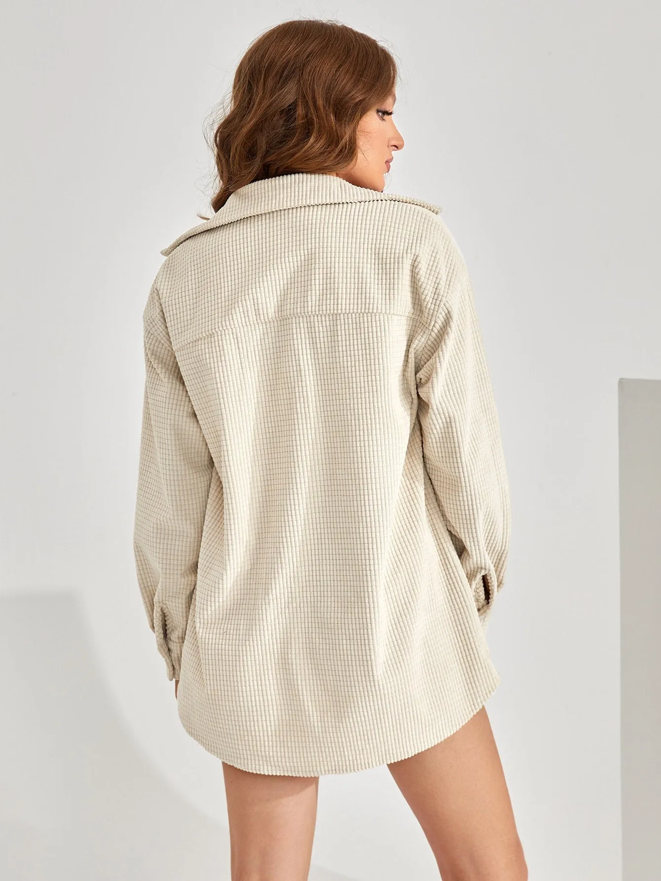 Casual Plain Button Front Long Sleeve Collar Womens Two-Piece Outfits