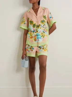 Casual Tropical Printed Shorts Set