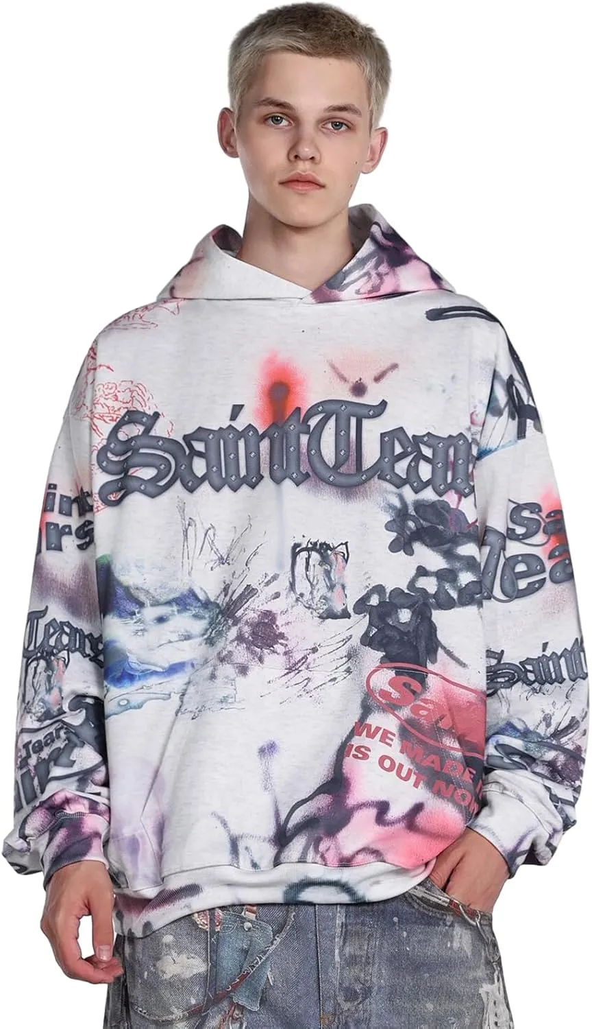 Chainsaw Man Men's Hoodies Gothic Graffiti Graphic Athletic Sportswear Cotton Oversized Pullover Hooded Sweatshirt