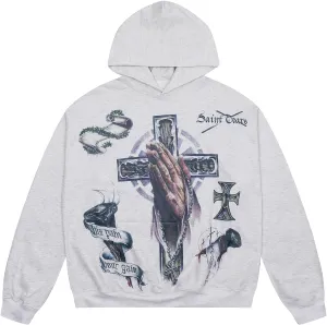 Chainsaw Man Men's Hoodies Gothic Graffiti Graphic Athletic Sportswear Cotton Oversized Pullover Hooded Sweatshirt