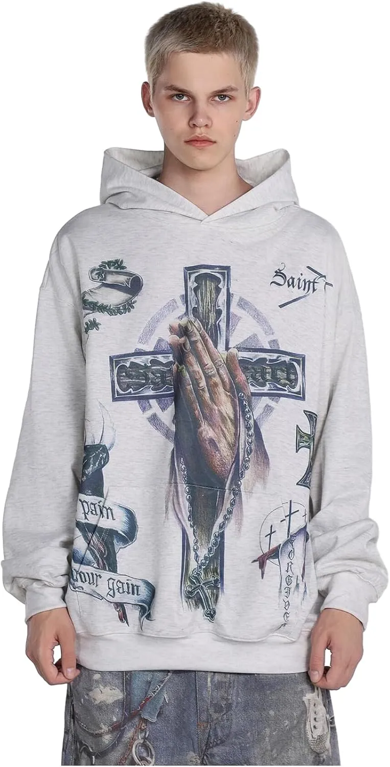 Chainsaw Man Men's Hoodies Gothic Graffiti Graphic Athletic Sportswear Cotton Oversized Pullover Hooded Sweatshirt