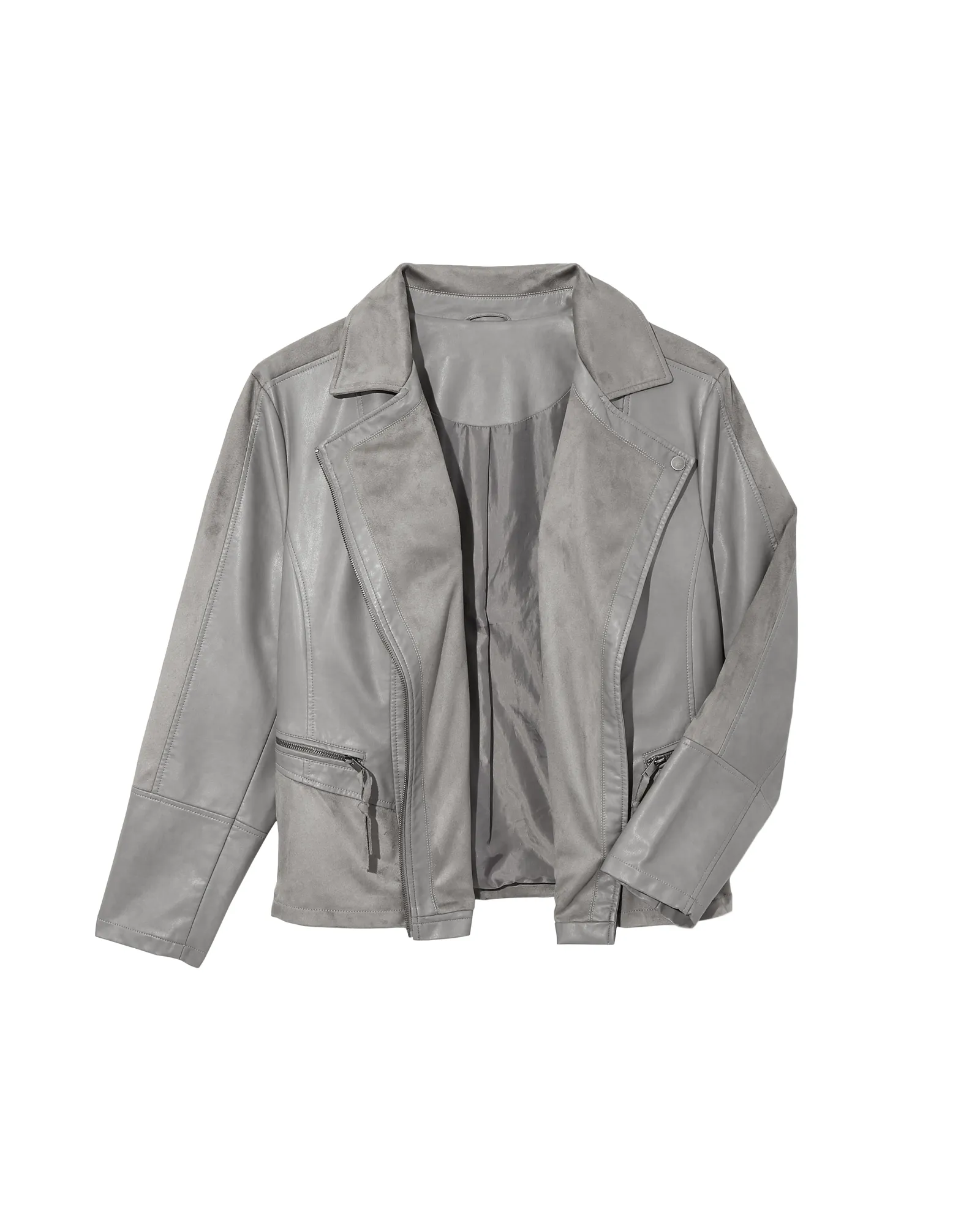 Chamomile Moto Jacket with Suede Details | Light Grey