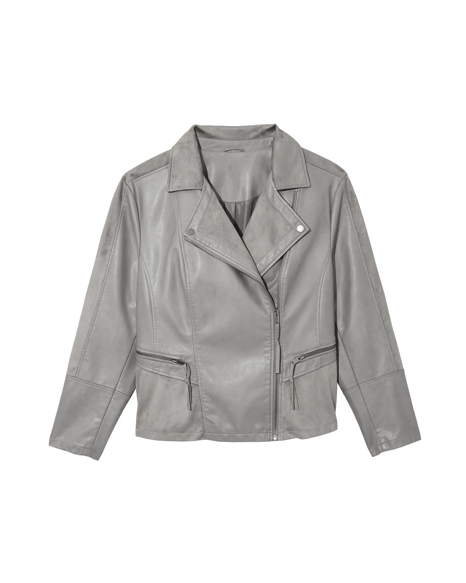 Chamomile Moto Jacket with Suede Details | Light Grey