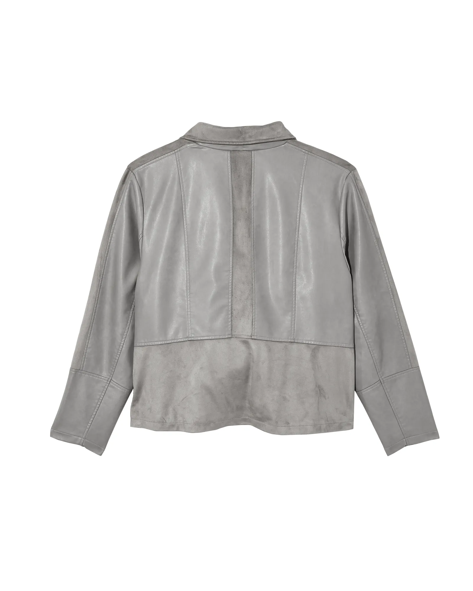 Chamomile Moto Jacket with Suede Details | Light Grey