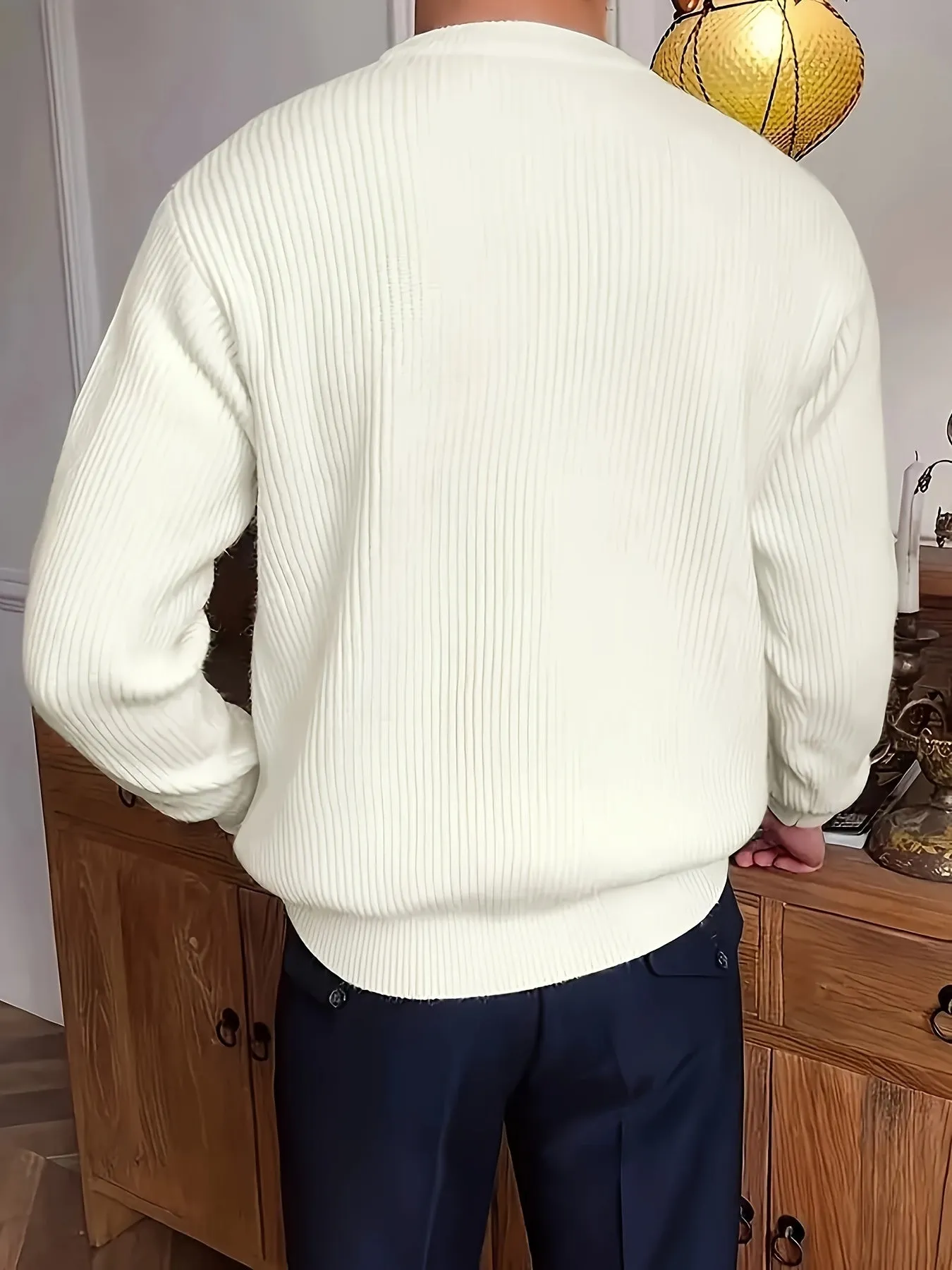 ChicMy-Fall Outfits Plus Size Men's Solid Textured Sweater Fashion Casual Knit Pullover For Spring Fall Winter, Men's Clothing
