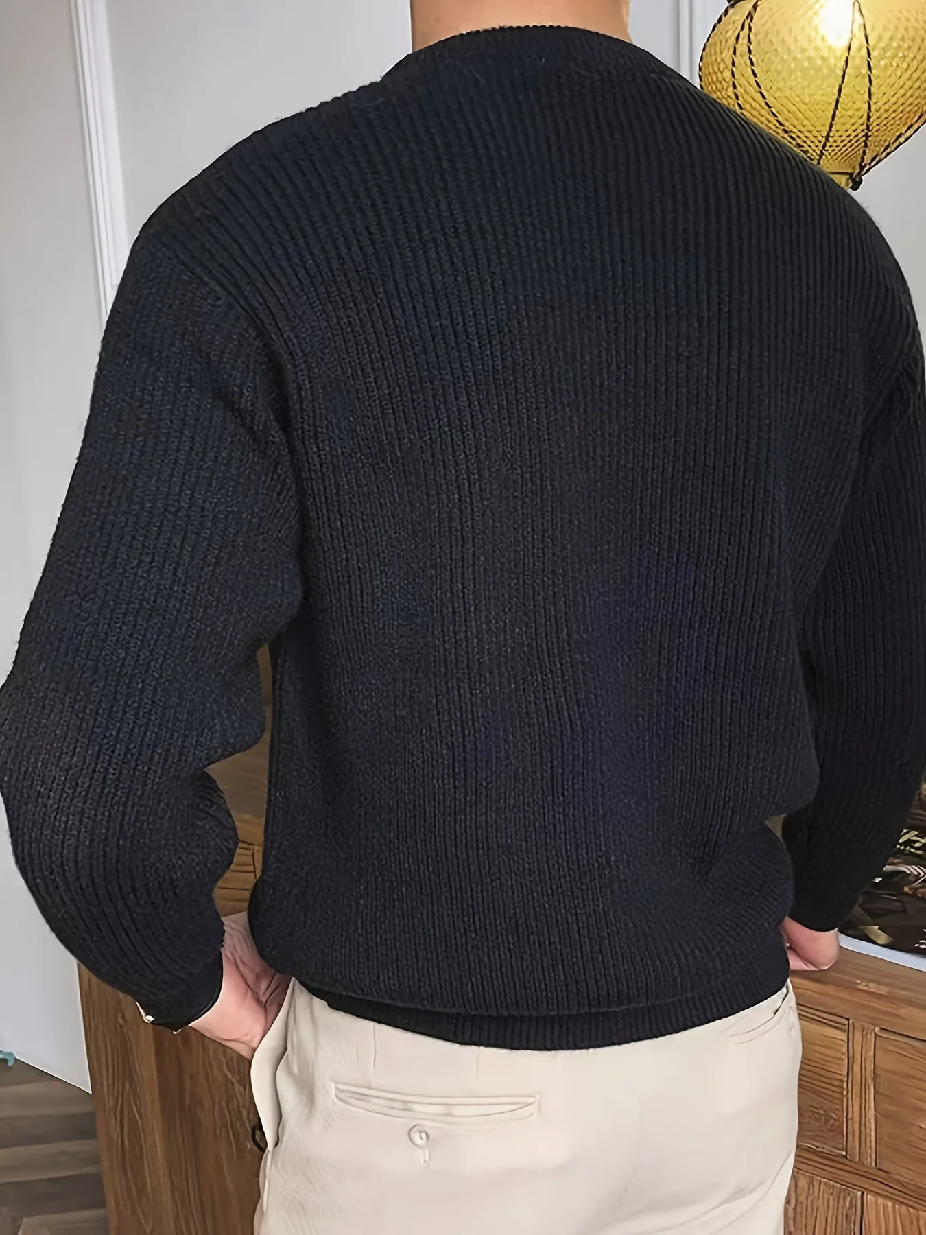 ChicMy-Fall Outfits Plus Size Men's Solid Textured Sweater Fashion Casual Knit Pullover For Spring Fall Winter, Men's Clothing
