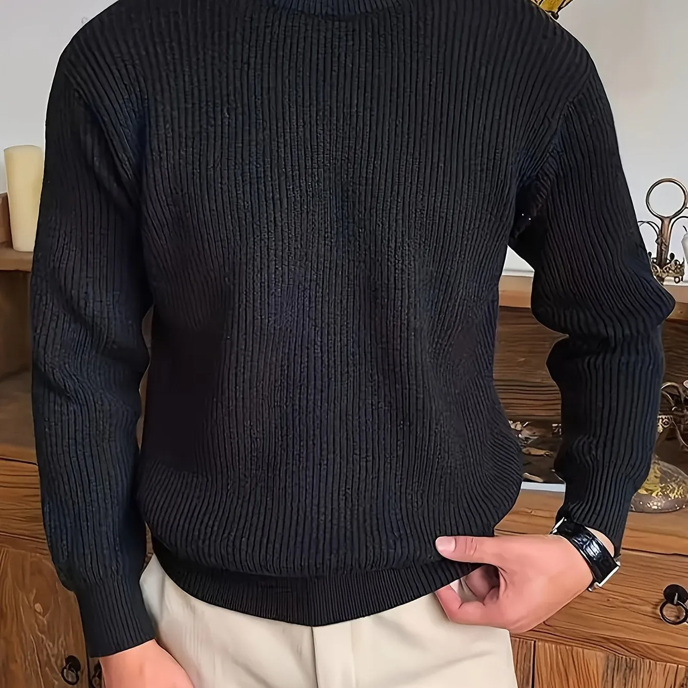 ChicMy-Fall Outfits Plus Size Men's Solid Textured Sweater Fashion Casual Knit Pullover For Spring Fall Winter, Men's Clothing
