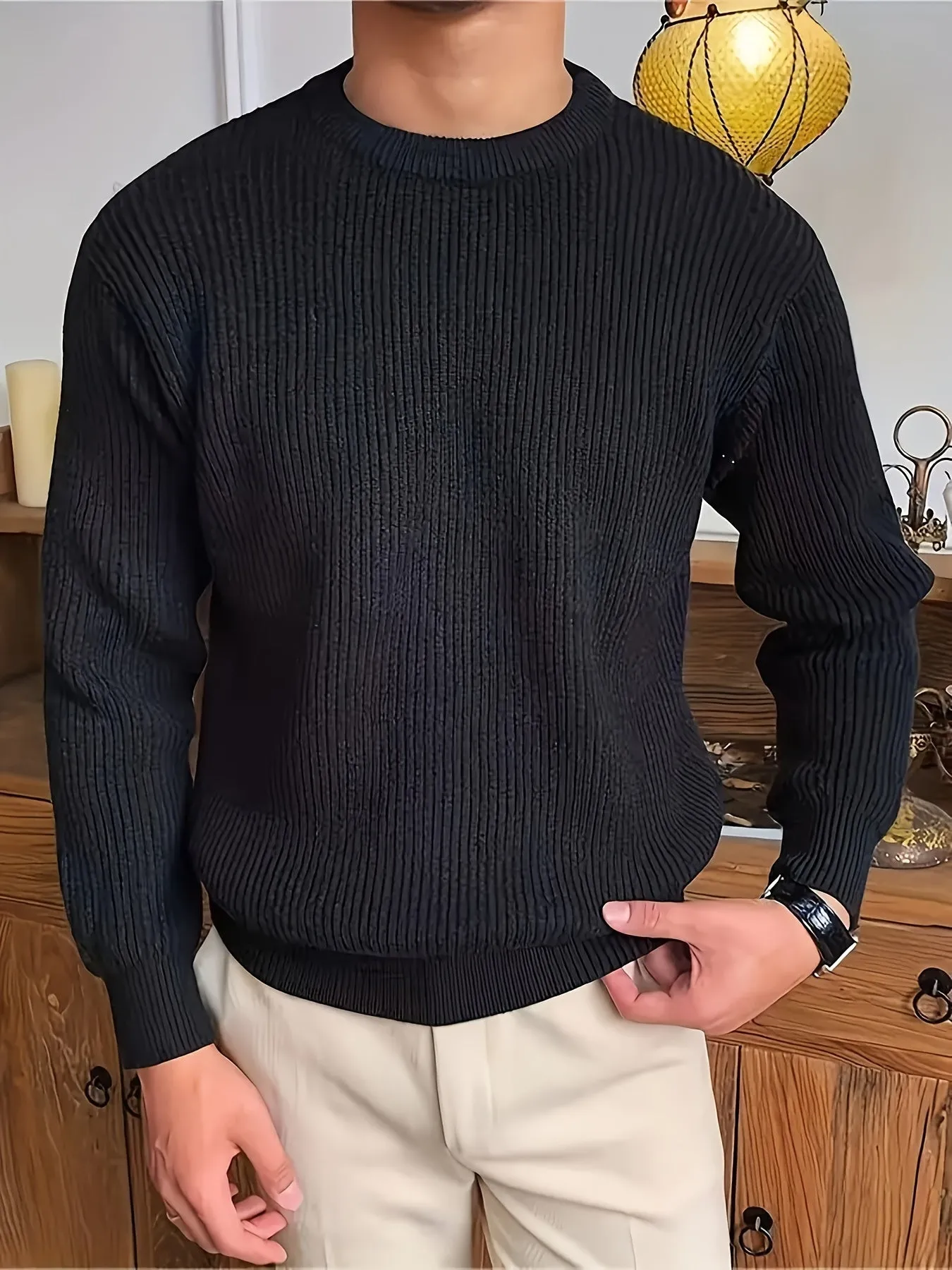 ChicMy-Fall Outfits Plus Size Men's Solid Textured Sweater Fashion Casual Knit Pullover For Spring Fall Winter, Men's Clothing