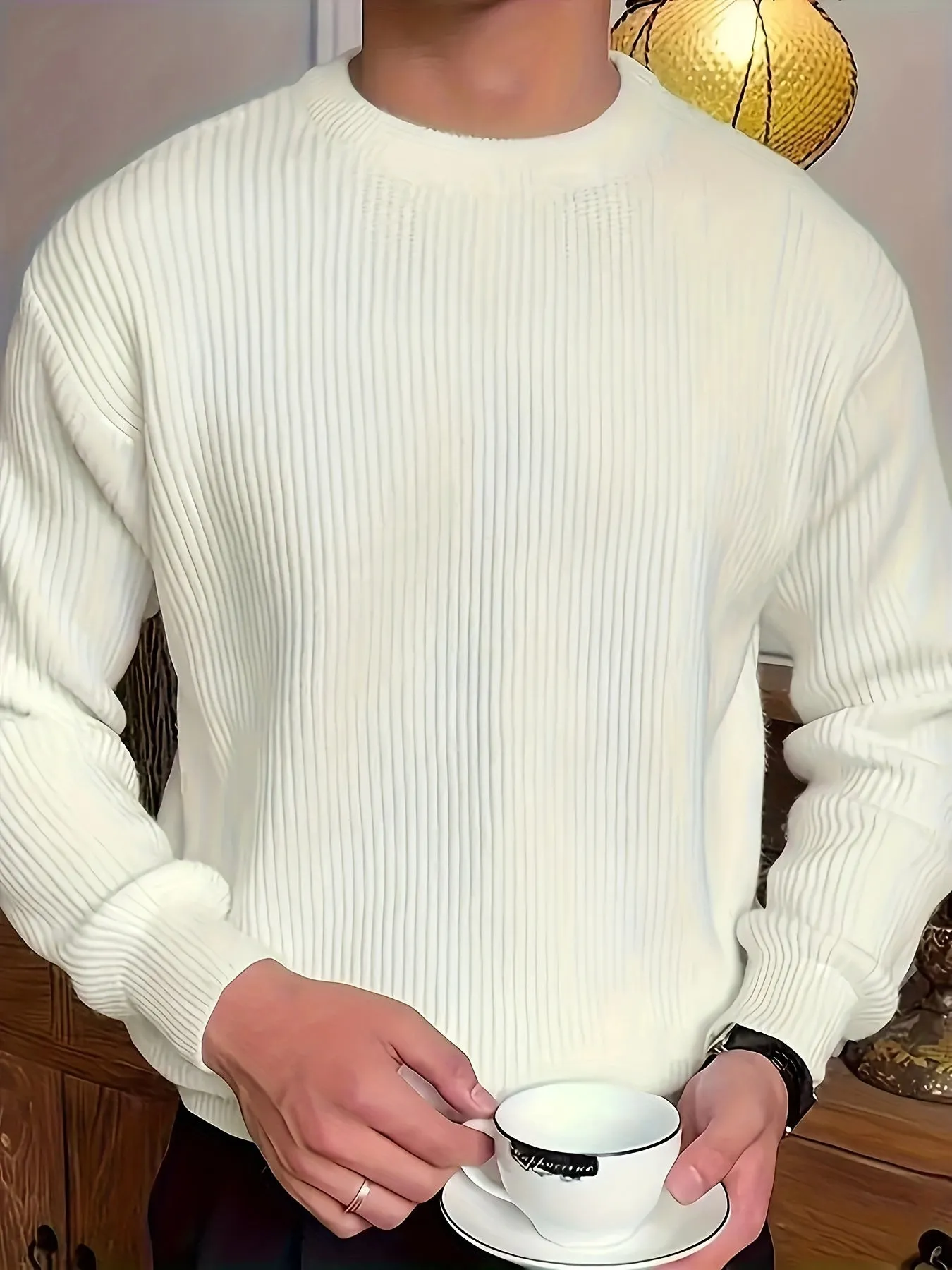ChicMy-Fall Outfits Plus Size Men's Solid Textured Sweater Fashion Casual Knit Pullover For Spring Fall Winter, Men's Clothing
