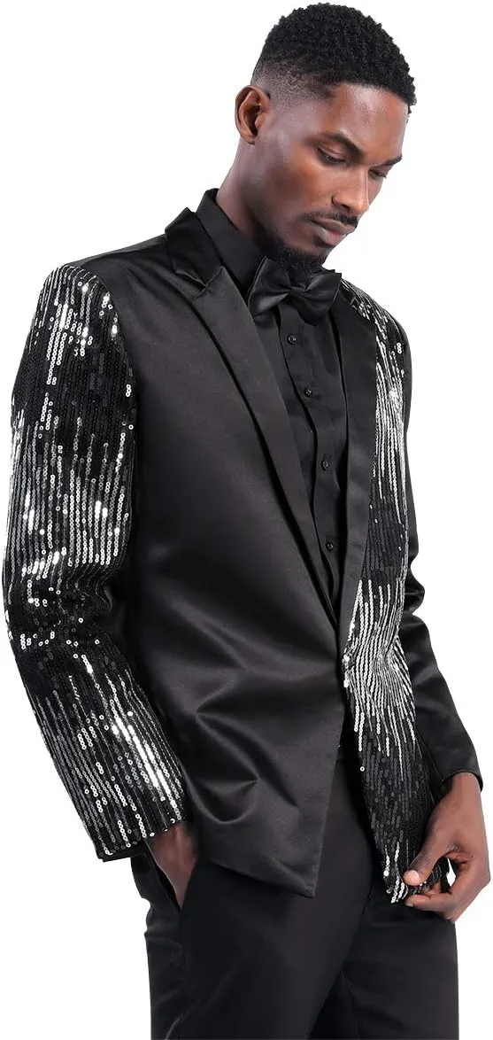 Cloudstyle Mens Stylish Dinner Tux Dress Blazer Slim Fit Gold Sequin Suit Jacket Sport Coat
