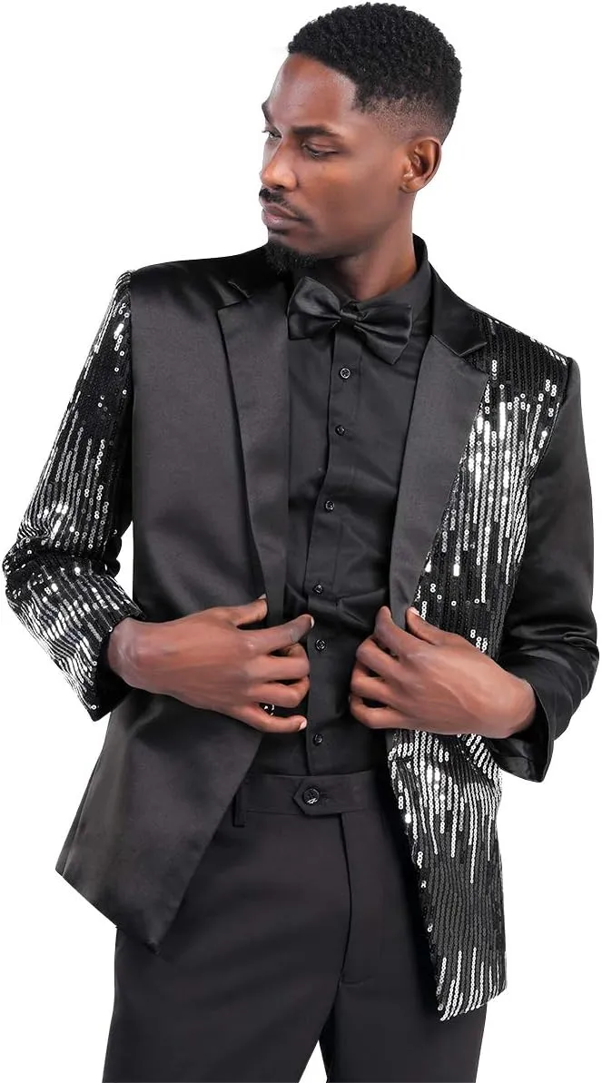 Cloudstyle Mens Stylish Dinner Tux Dress Blazer Slim Fit Gold Sequin Suit Jacket Sport Coat