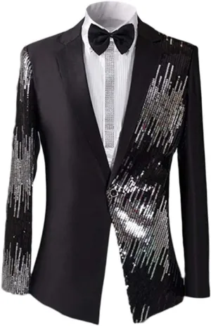 Cloudstyle Mens Stylish Dinner Tux Dress Blazer Slim Fit Gold Sequin Suit Jacket Sport Coat