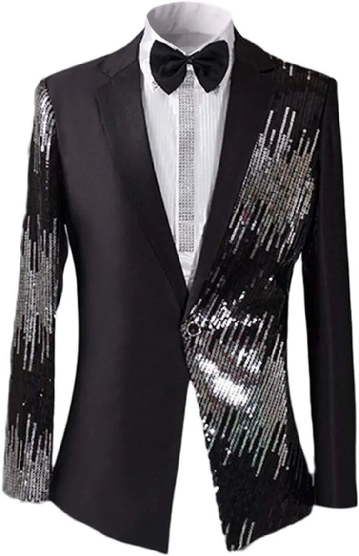Cloudstyle Mens Stylish Dinner Tux Dress Blazer Slim Fit Gold Sequin Suit Jacket Sport Coat