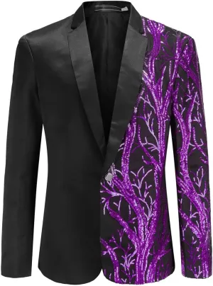 Cloudstyle Mens Stylish Dinner Tux Dress Blazer Slim Fit Gold Sequin Suit Jacket Sport Coat
