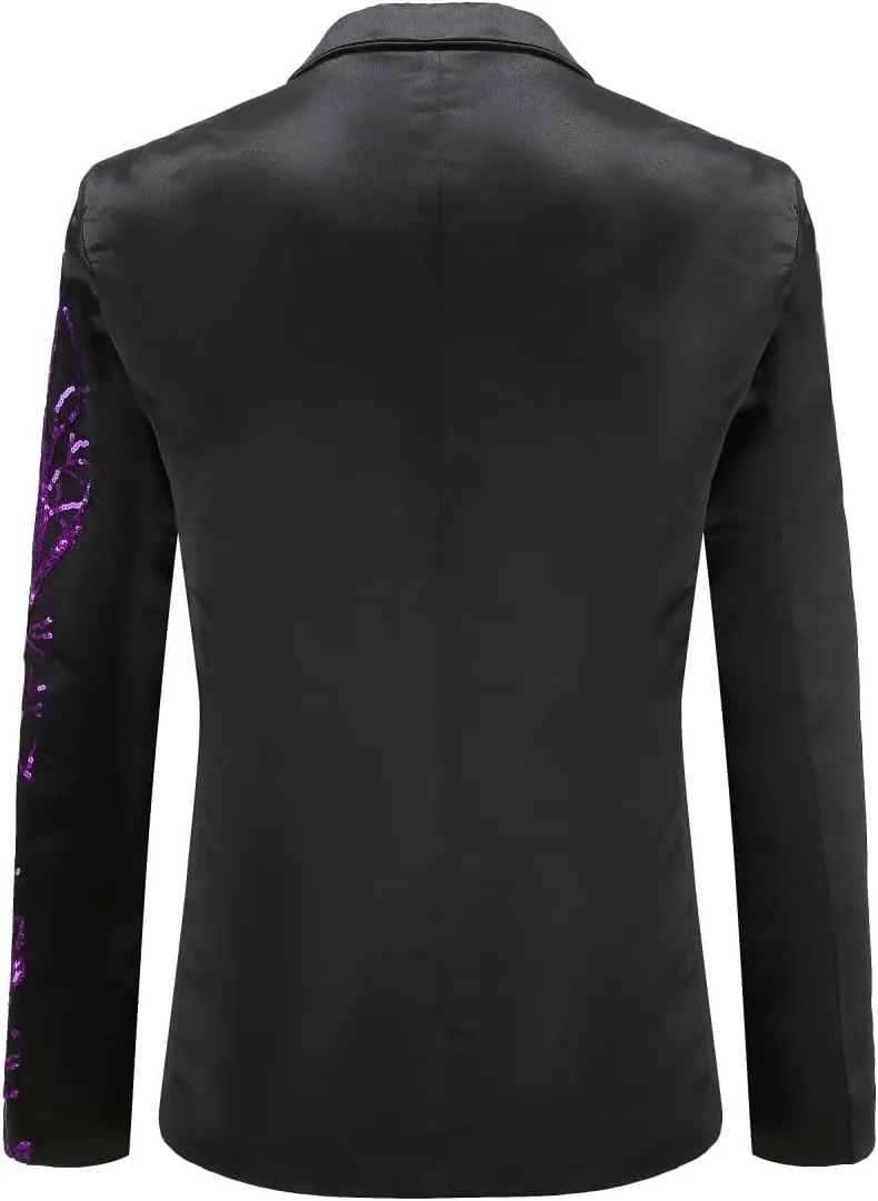 Cloudstyle Mens Stylish Dinner Tux Dress Blazer Slim Fit Gold Sequin Suit Jacket Sport Coat
