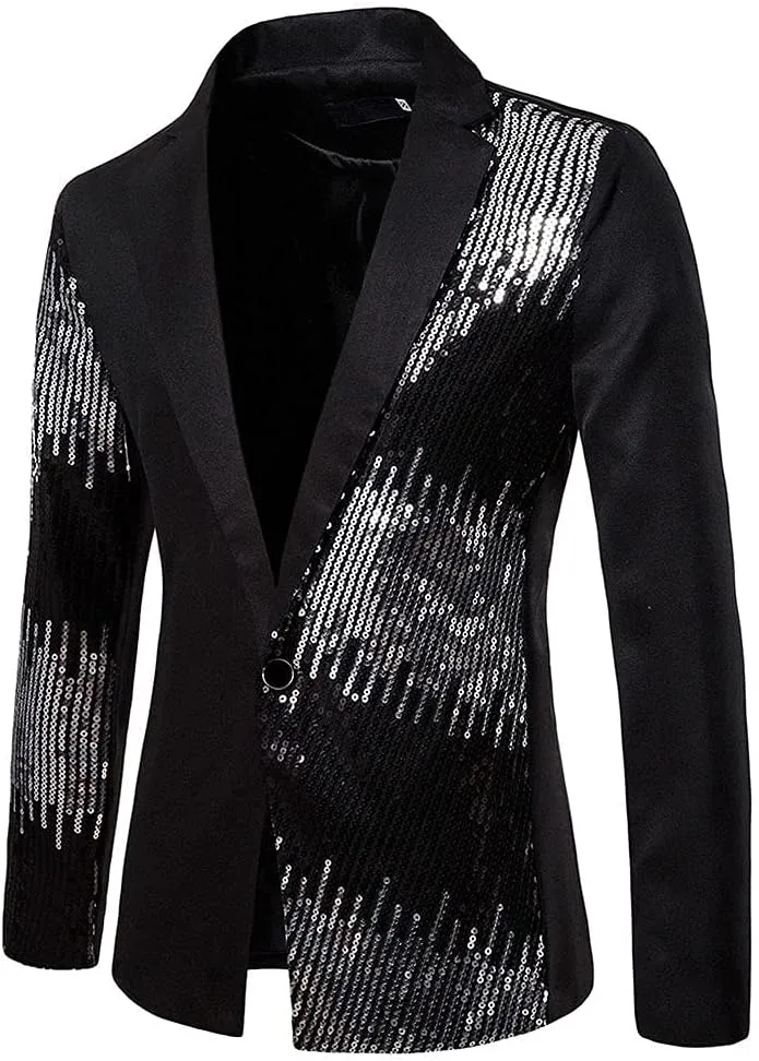 Cloudstyle Mens Stylish Dinner Tux Dress Blazer Slim Fit Gold Sequin Suit Jacket Sport Coat