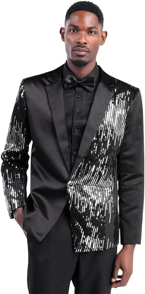 Cloudstyle Mens Stylish Dinner Tux Dress Blazer Slim Fit Gold Sequin Suit Jacket Sport Coat