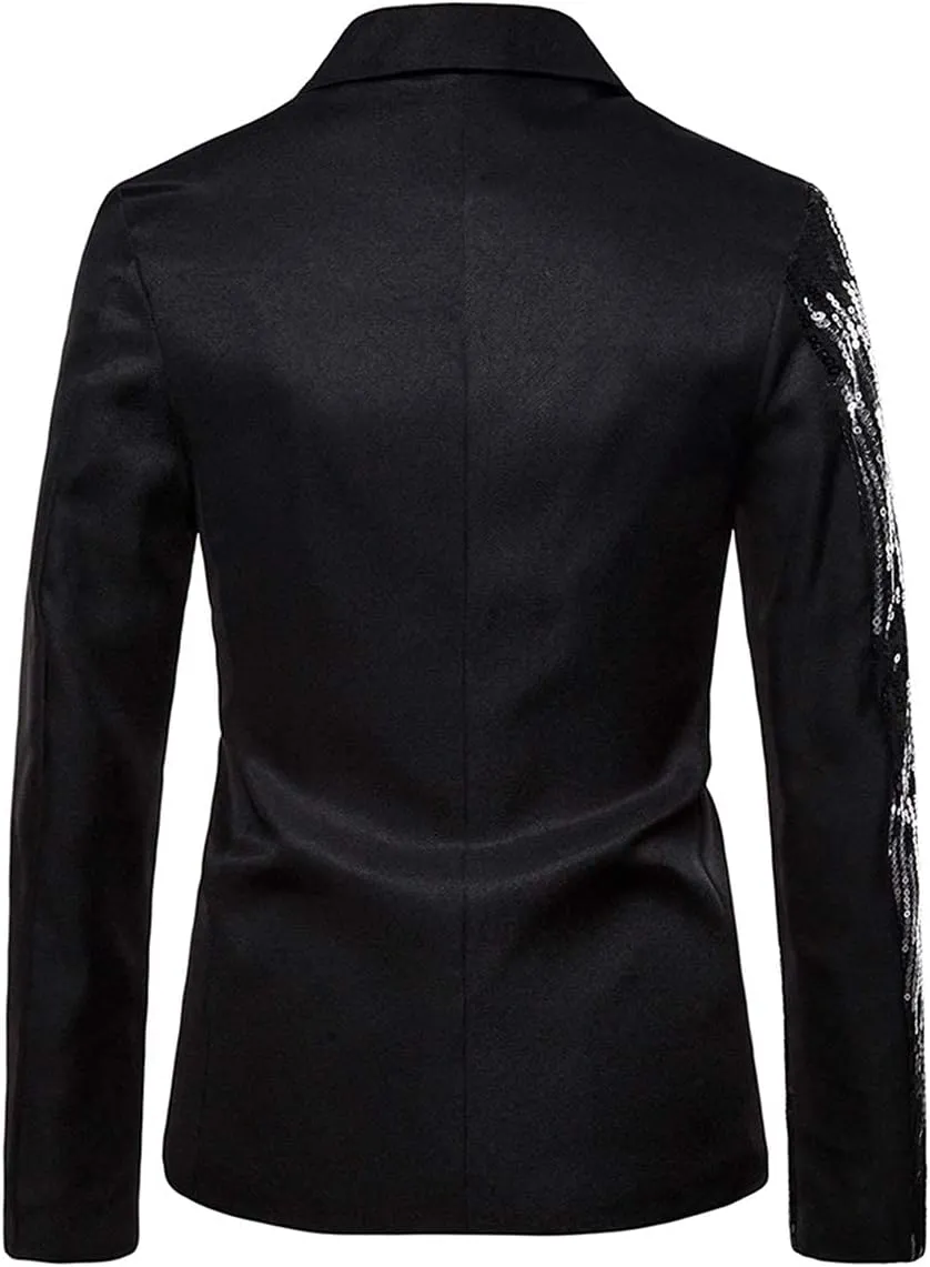Cloudstyle Mens Stylish Dinner Tux Dress Blazer Slim Fit Gold Sequin Suit Jacket Sport Coat