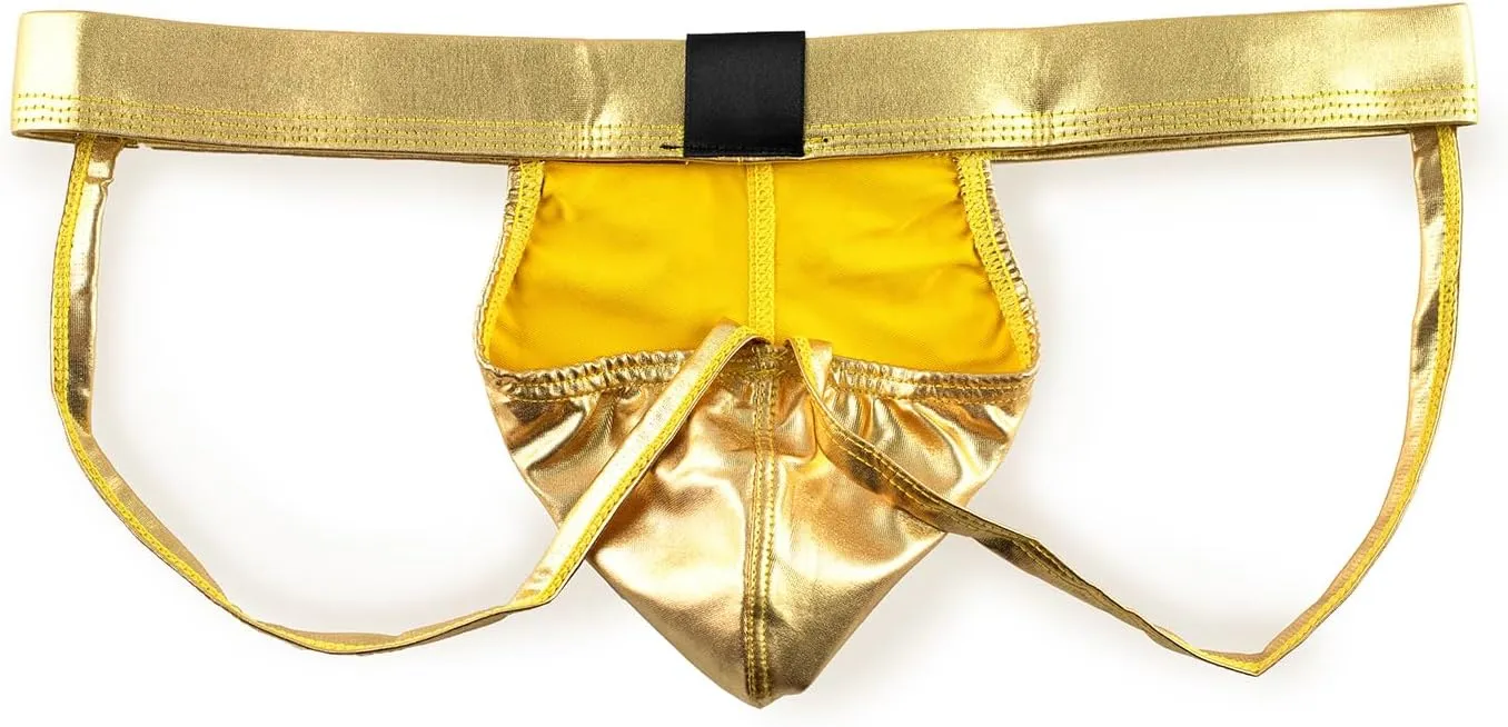 comeondear Men's Jockstrap Underwear Faux Leather Thong Underwear G-String with Pouch Butt-Flaunting Gym Low Rise Brief
