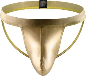 comeondear Men's Jockstrap Underwear Faux Leather Thong Underwear G-String with Pouch Butt-Flaunting Gym Low Rise Brief