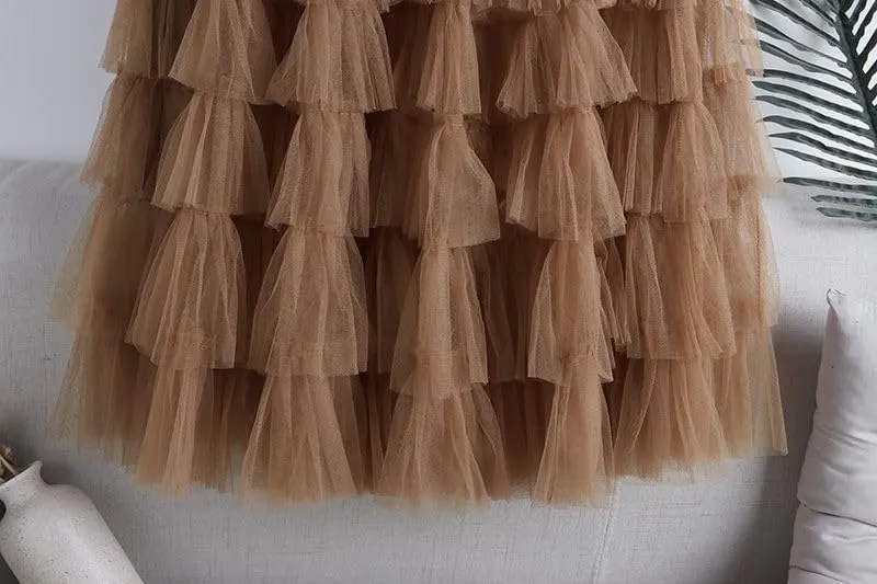 Comfy Stylish Women's Tiered Tulle Maxi Skirt - Sheer Mesh Aline Flared Elastic Waist Long Skirt - Party Wear