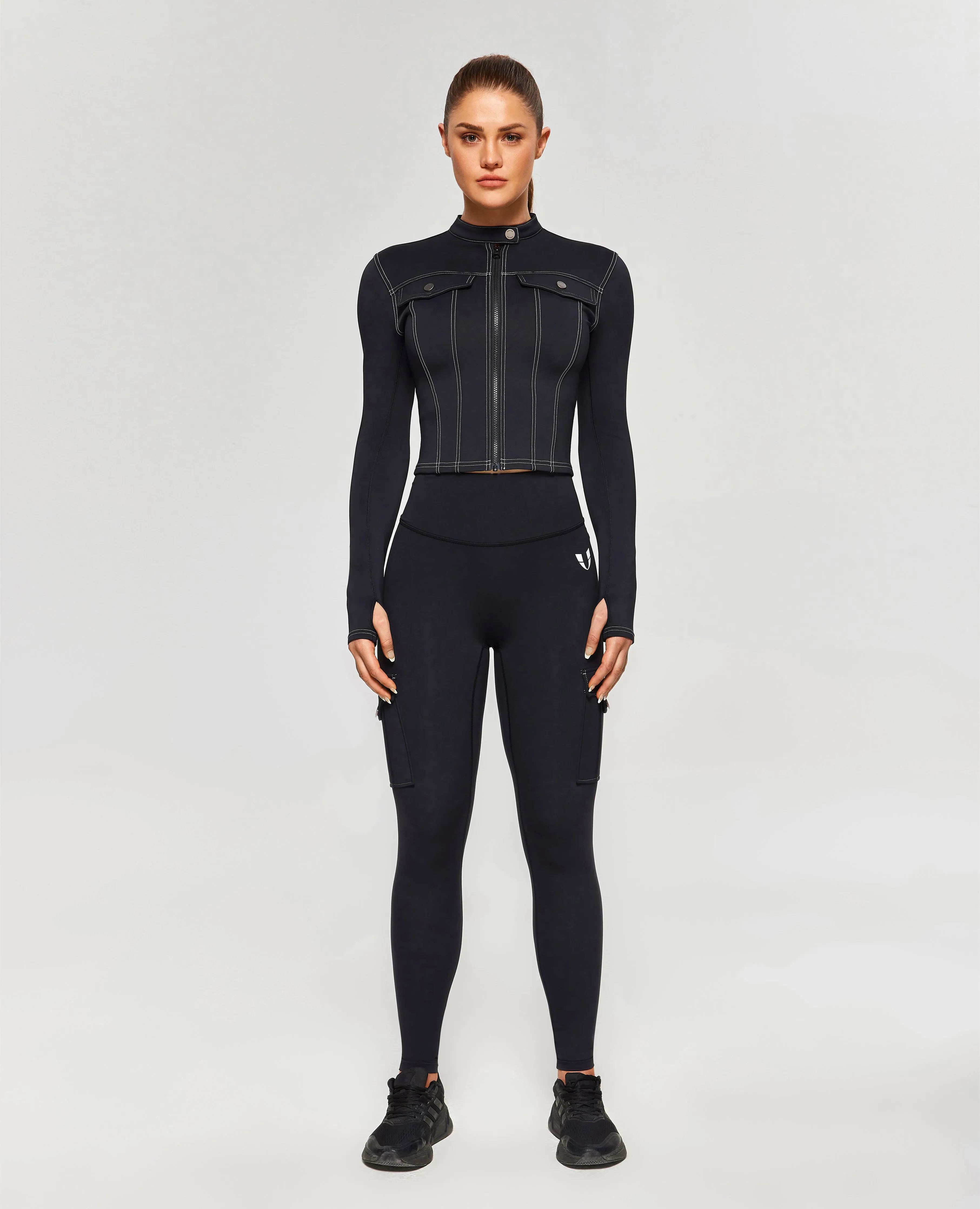 Contrast Stitching Moto Jacket - Black