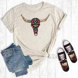 Cow skull Boho Graphic Tee