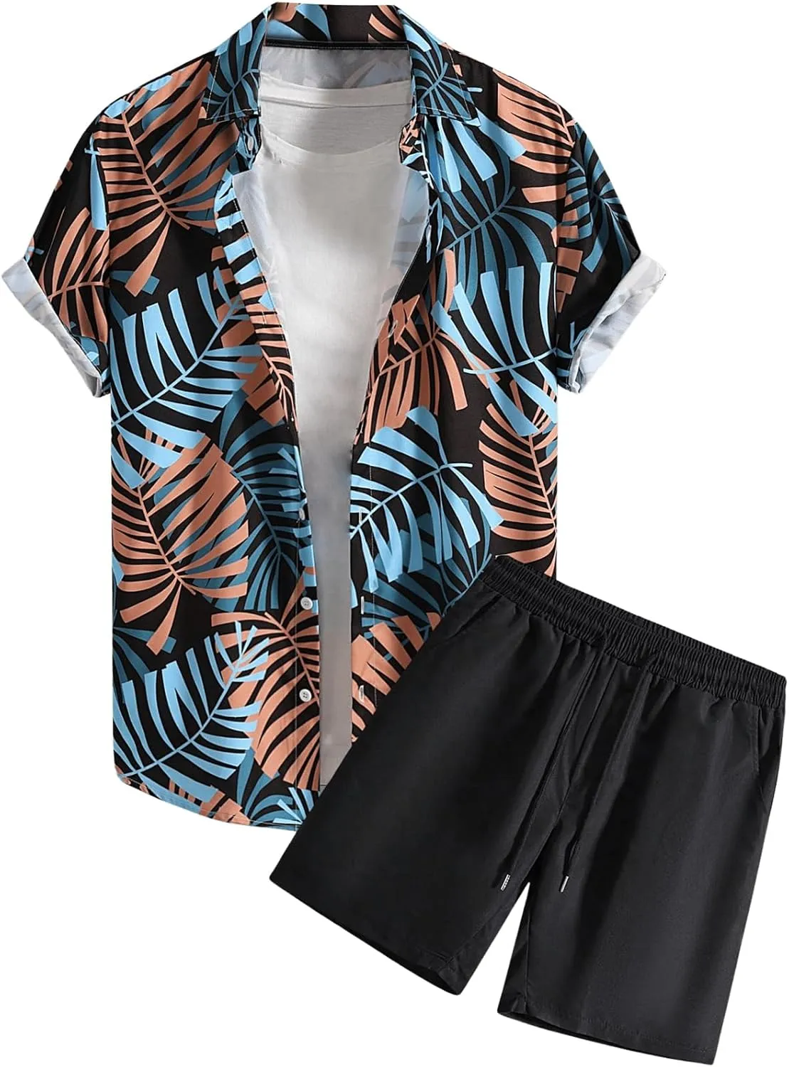 COZYEASE Men's 2 Piece Hawaiian Outfits Short Sleeve Button Down Shirt and Shorts Set Beach Tracksuits