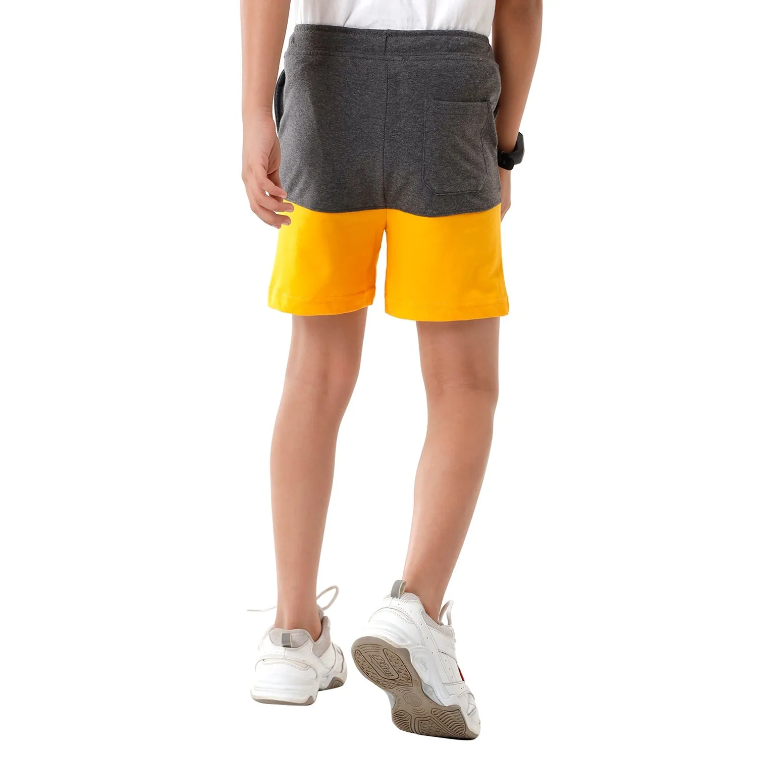 CP BRO BOYS Color Block Slim Fit Grey with Yellow Color Cotton Shorts - BBTS 02 B