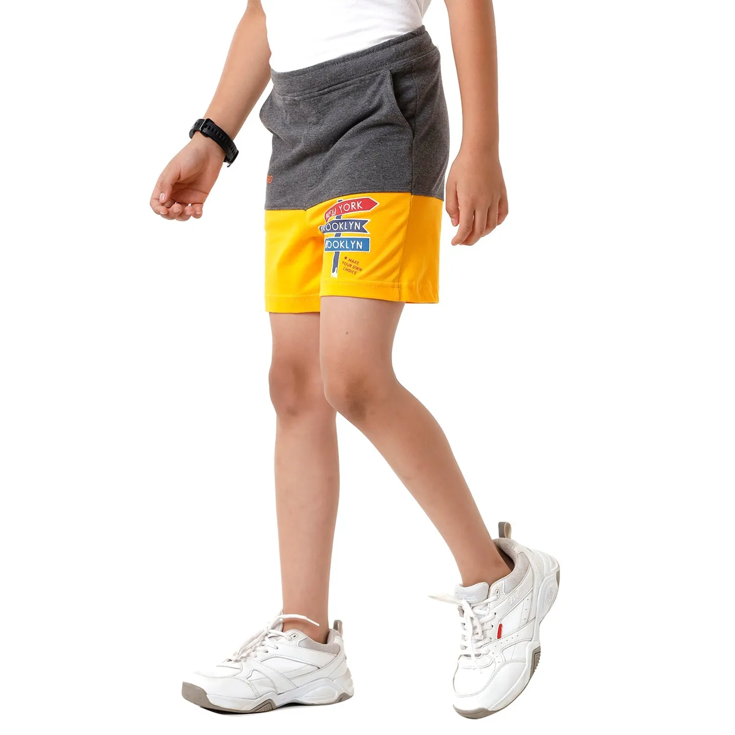 CP BRO BOYS Color Block Slim Fit Grey with Yellow Color Cotton Shorts - BBTS 02 B