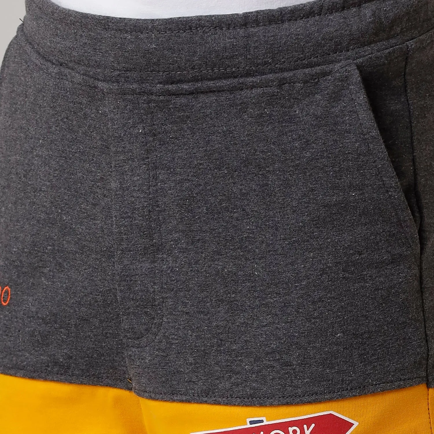 CP BRO BOYS Color Block Slim Fit Grey with Yellow Color Cotton Shorts - BBTS 02 B