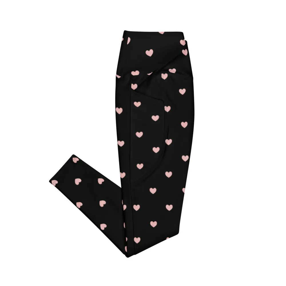 Crossover leggings with Side-pockets-Hearts