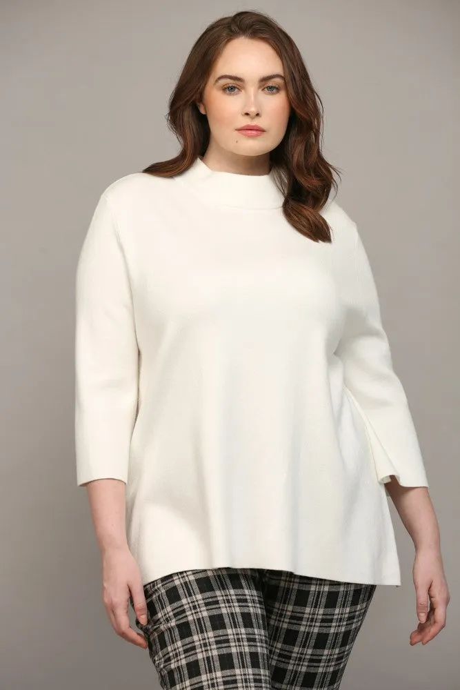 CURVY CREAM MOCK NECK PULL OVER BELL SLEEVE SWEATER