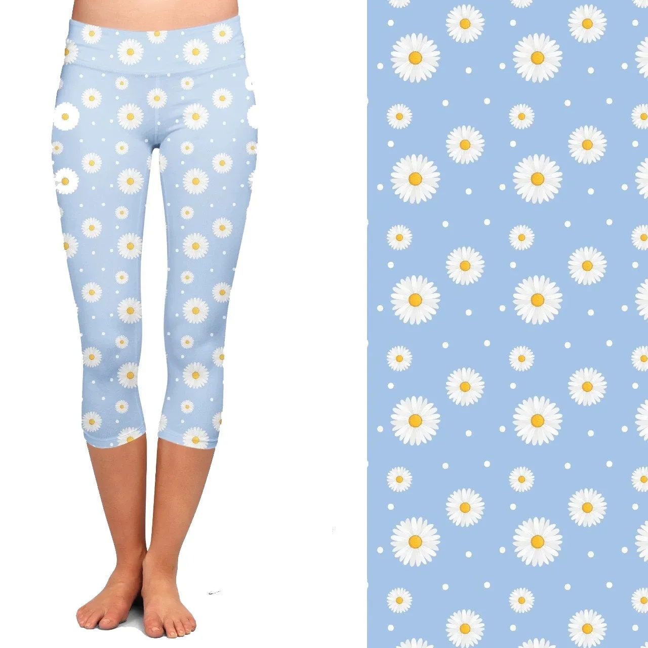 Daisy Leggings Capri Blue and White