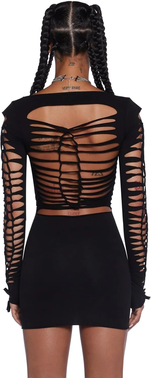 Dolls Kill Alternative Spells Cut-Out Dress by Current Mood  Stretch Cotton Mini Dress with Slashed Details