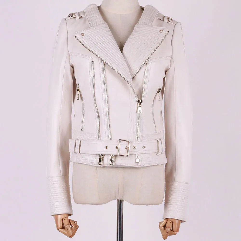 Double Zipper Real Leather Jacket