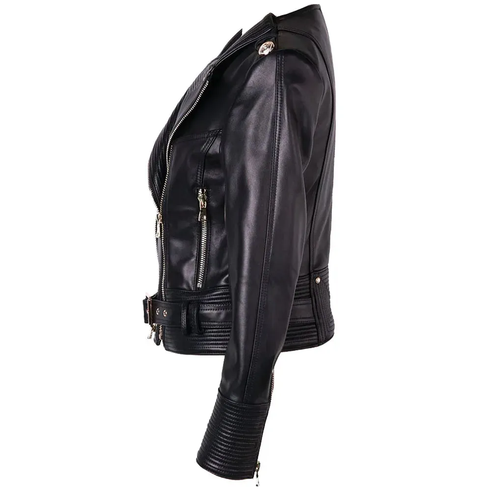 Double Zipper Real Leather Jacket