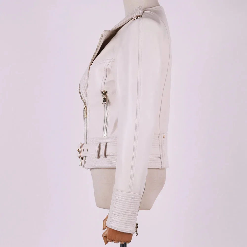 Double Zipper Real Leather Jacket