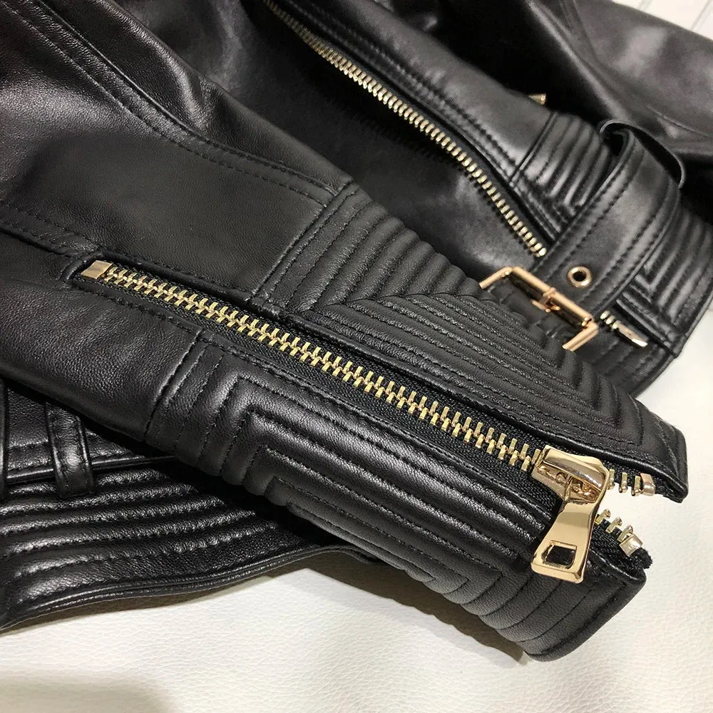 Double Zipper Real Leather Jacket