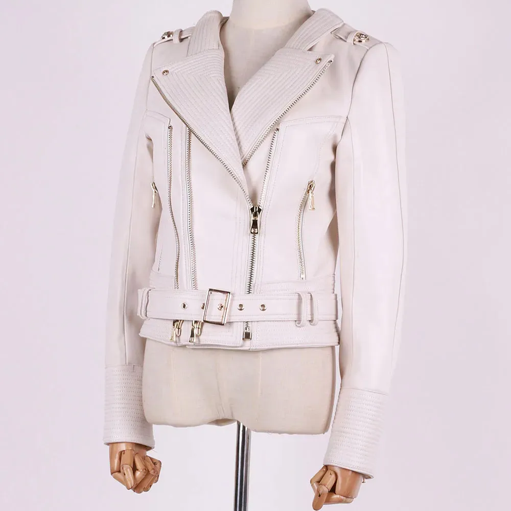 Double Zipper Real Leather Jacket