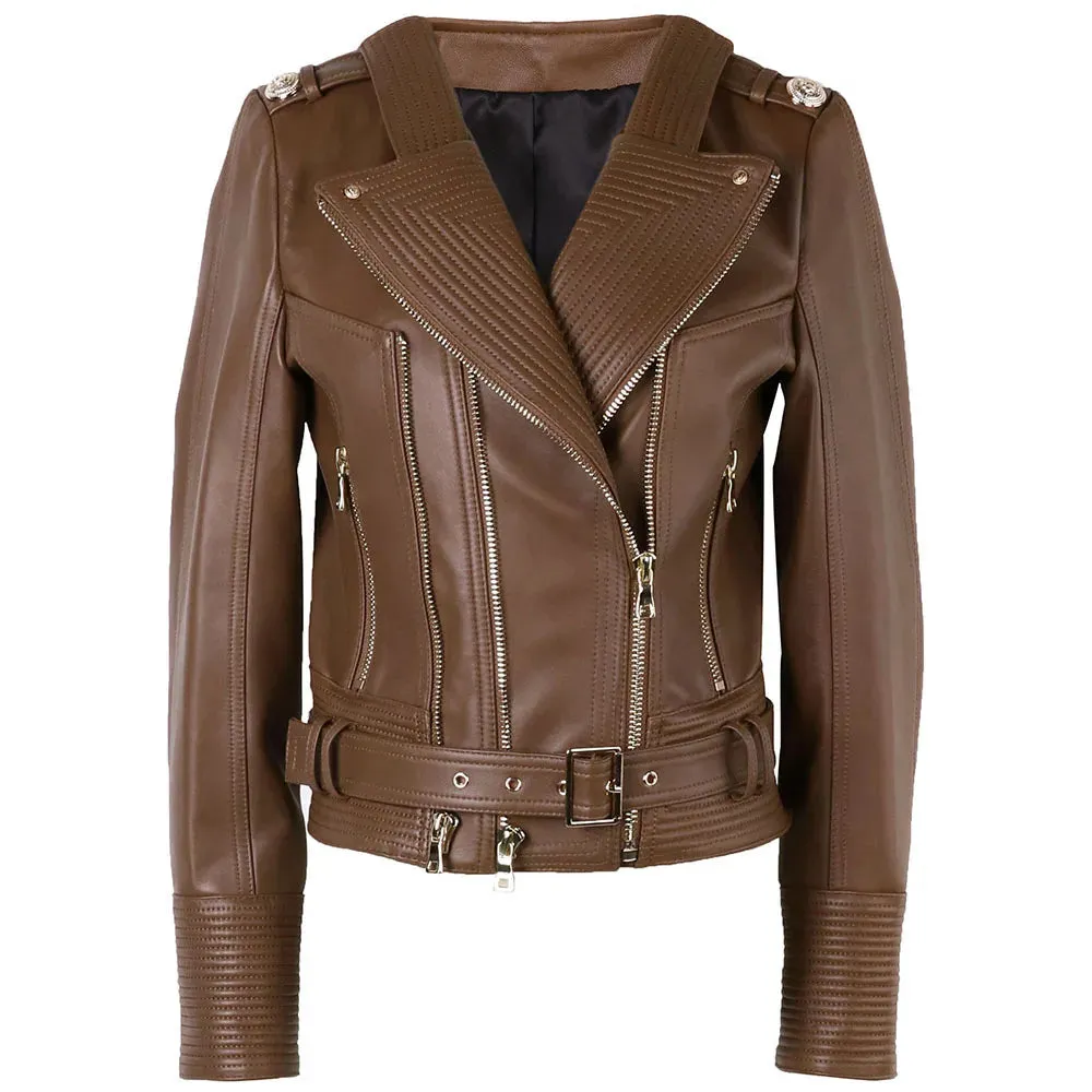 Double Zipper Real Leather Jacket