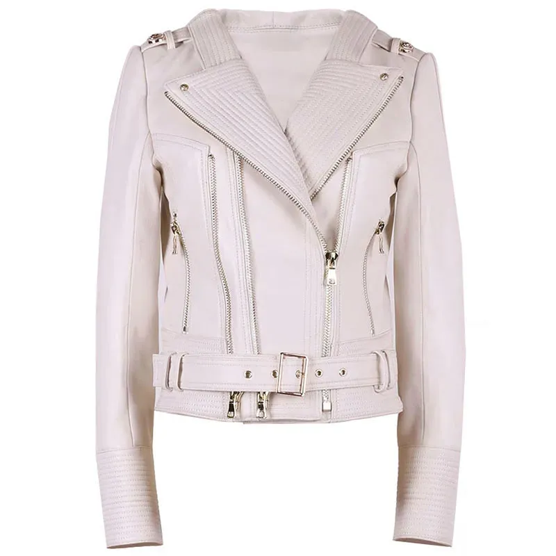 Double Zipper Real Leather Jacket