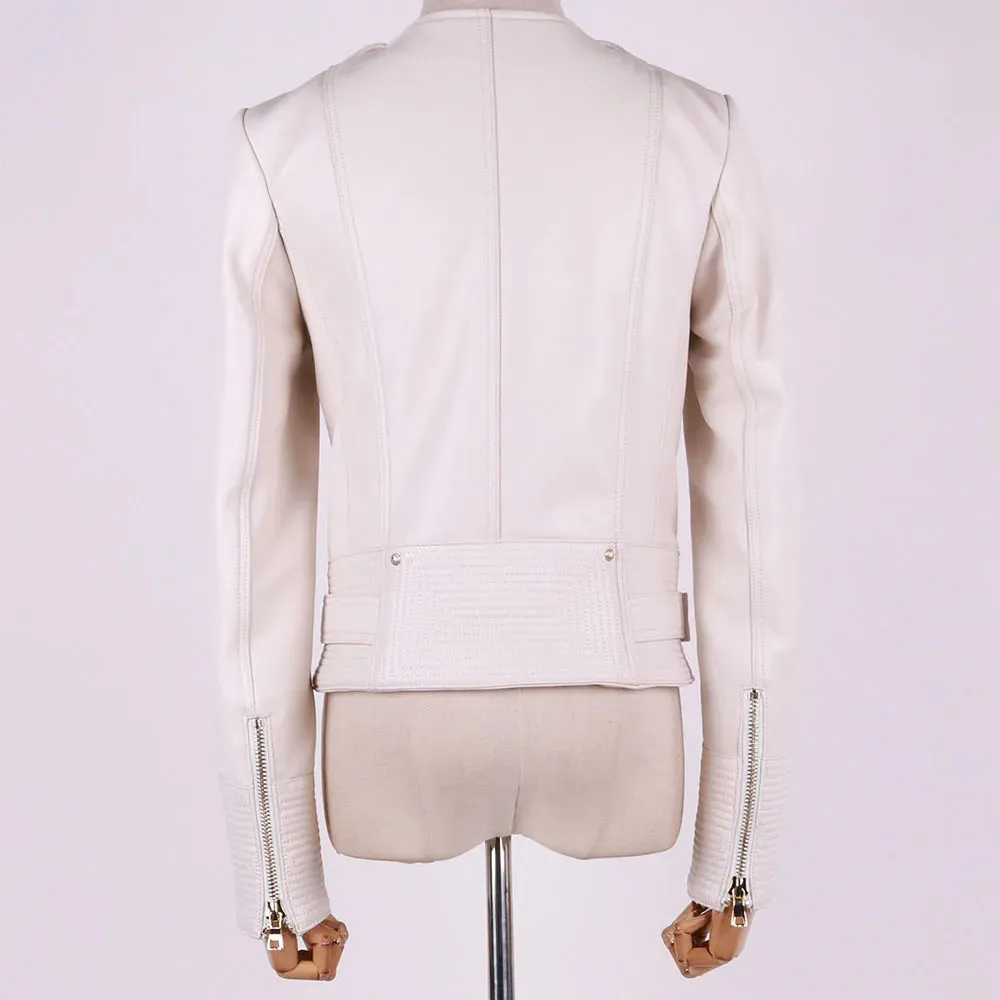 Double Zipper Real Leather Jacket