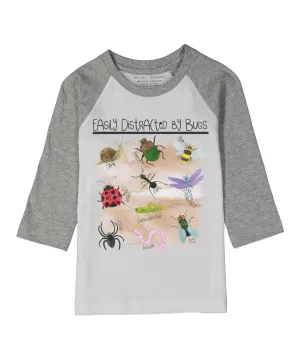 Easily Distracted by Bugs Gray Raglan tee