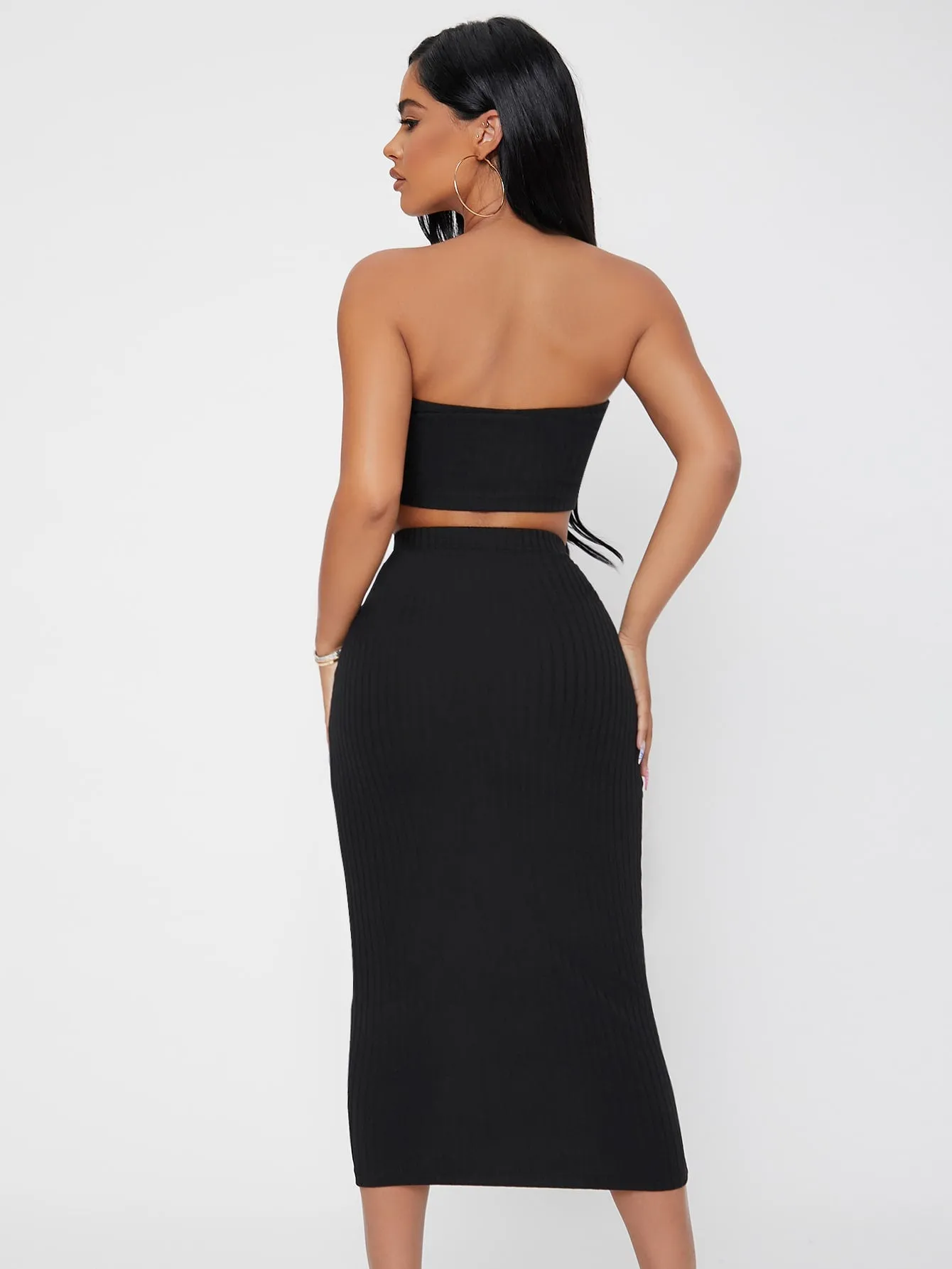 Elegant Plain Sleeveless Strapless Women Two-Piece Outfits