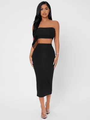 Elegant Plain Sleeveless Strapless Women Two-Piece Outfits