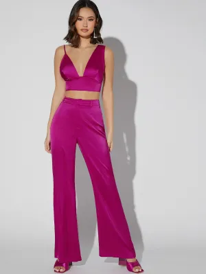 Elegant Plain Zipper Sleeveless Deep V Neck Women Two-Piece Outfits
