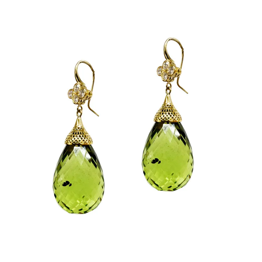 Faceted Green Amber with Diamond Clover Tops